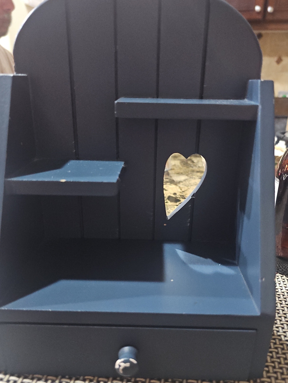 Navy Blue Wood Heart Shelf with Drawer